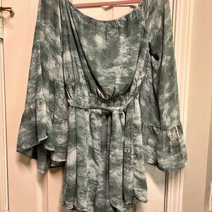 Fashion Nova Green Tie-Dye Off-Shoulder Romper
